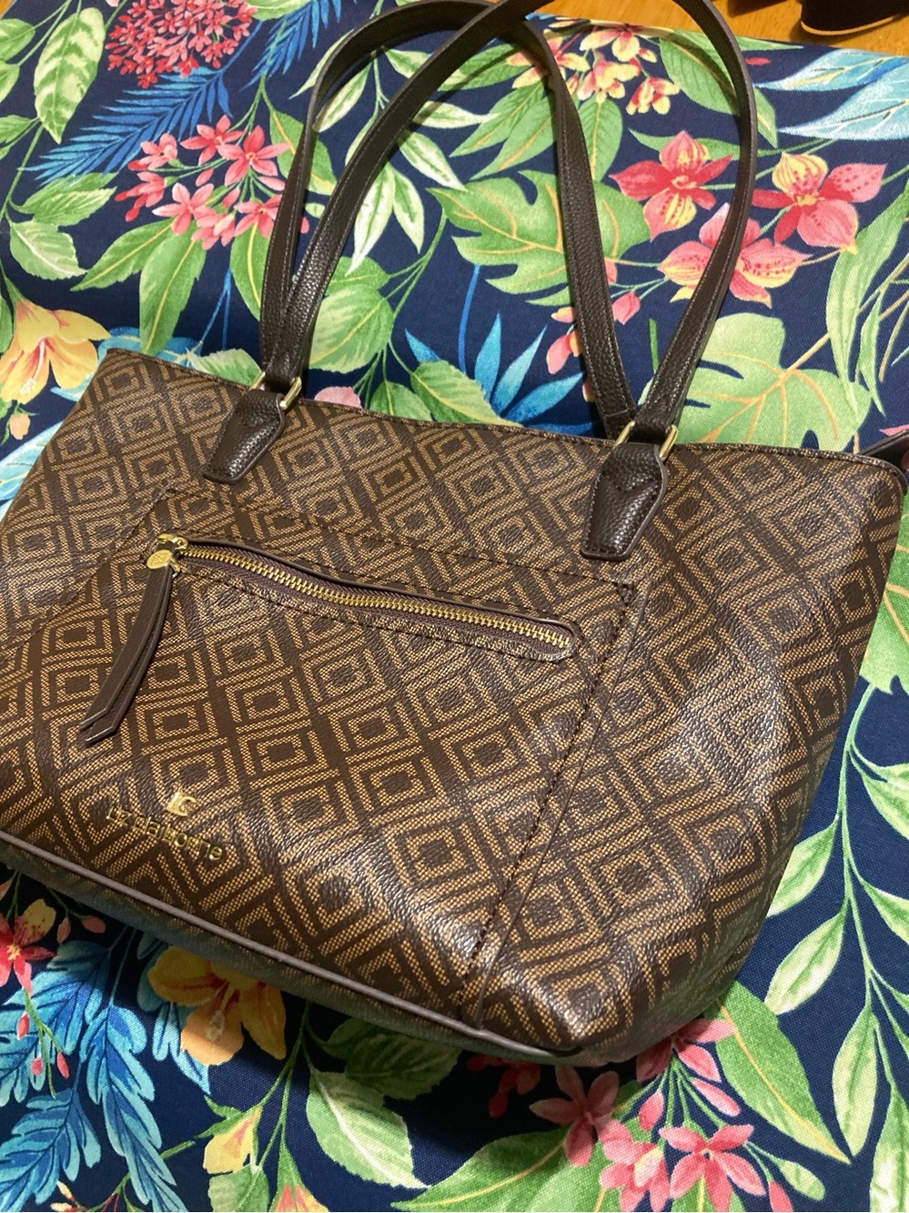 Liz Claiborne Brown Geometric Tote Bag